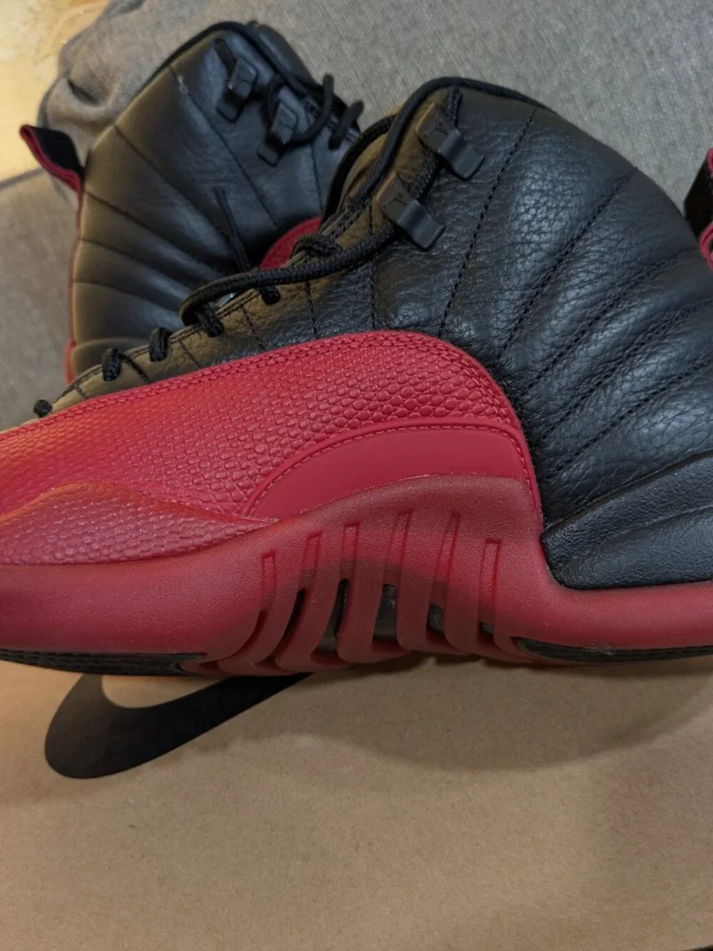 Nike Air Jordan 12 Retro Black/Red Sneakers Size 8 Excellent Condition With Box